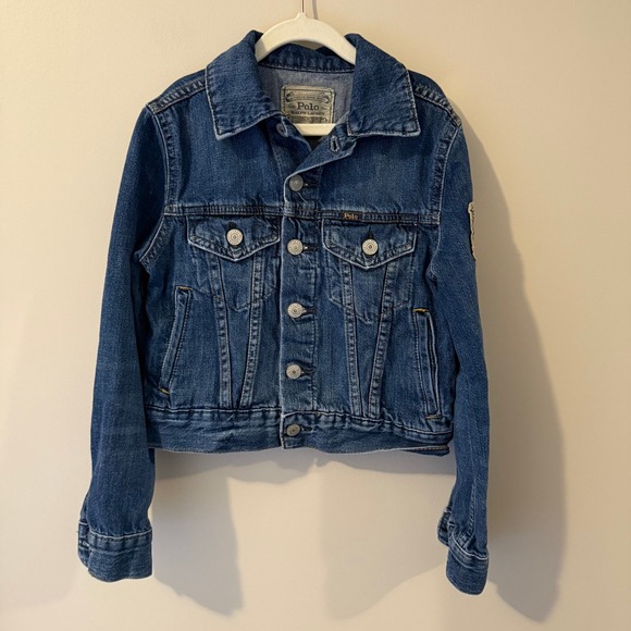 Polo Ralph Lauren Other - Polo Ralph Lauren Kids Denim Jacket‎ American Flag Patch Blue Jean Size S/P/CH